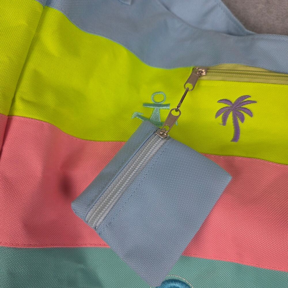 🌼Cozumel Mexico Tote Bag Stripe Rope Handles Zippered attached Coin Purse - Picture 6 of 15
